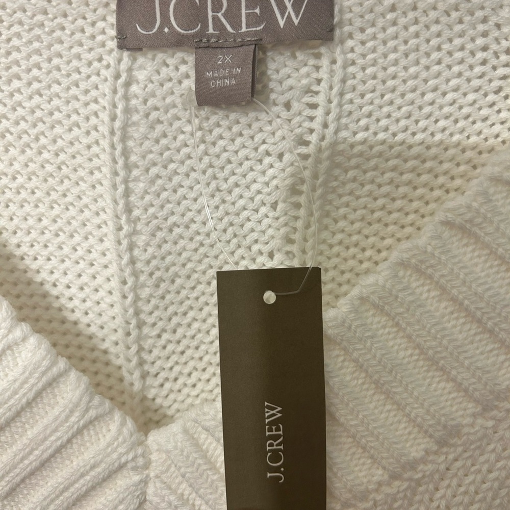 J. Crew Ivory Cream Cotton V-Neck Knot Sweater 2X Ribbed Hem Oversized Cozy - Picture 2 of 3